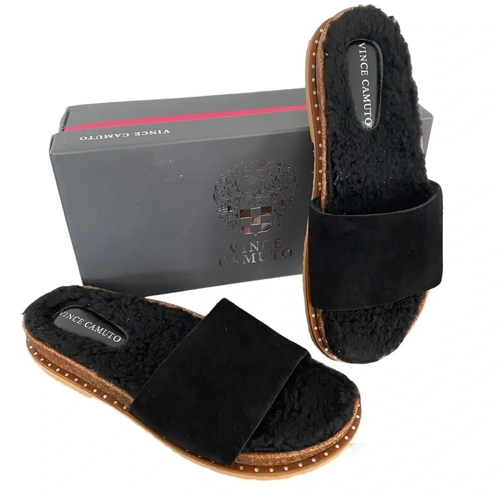 Vince Camuto Kanadial Black Verona Suede slipper Slide Sandal Size 8.5